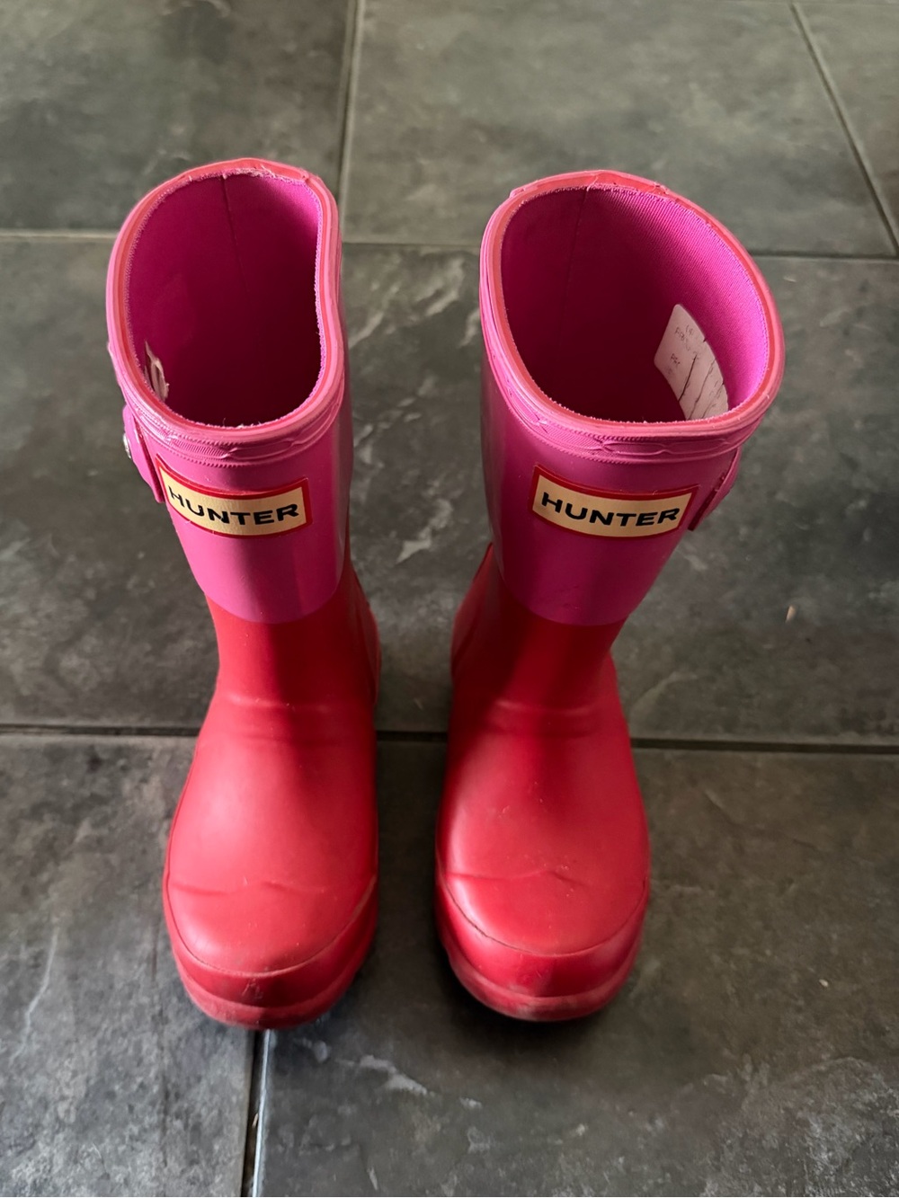 Hunter Kids Two-Tone Pink and Red Rain Boots